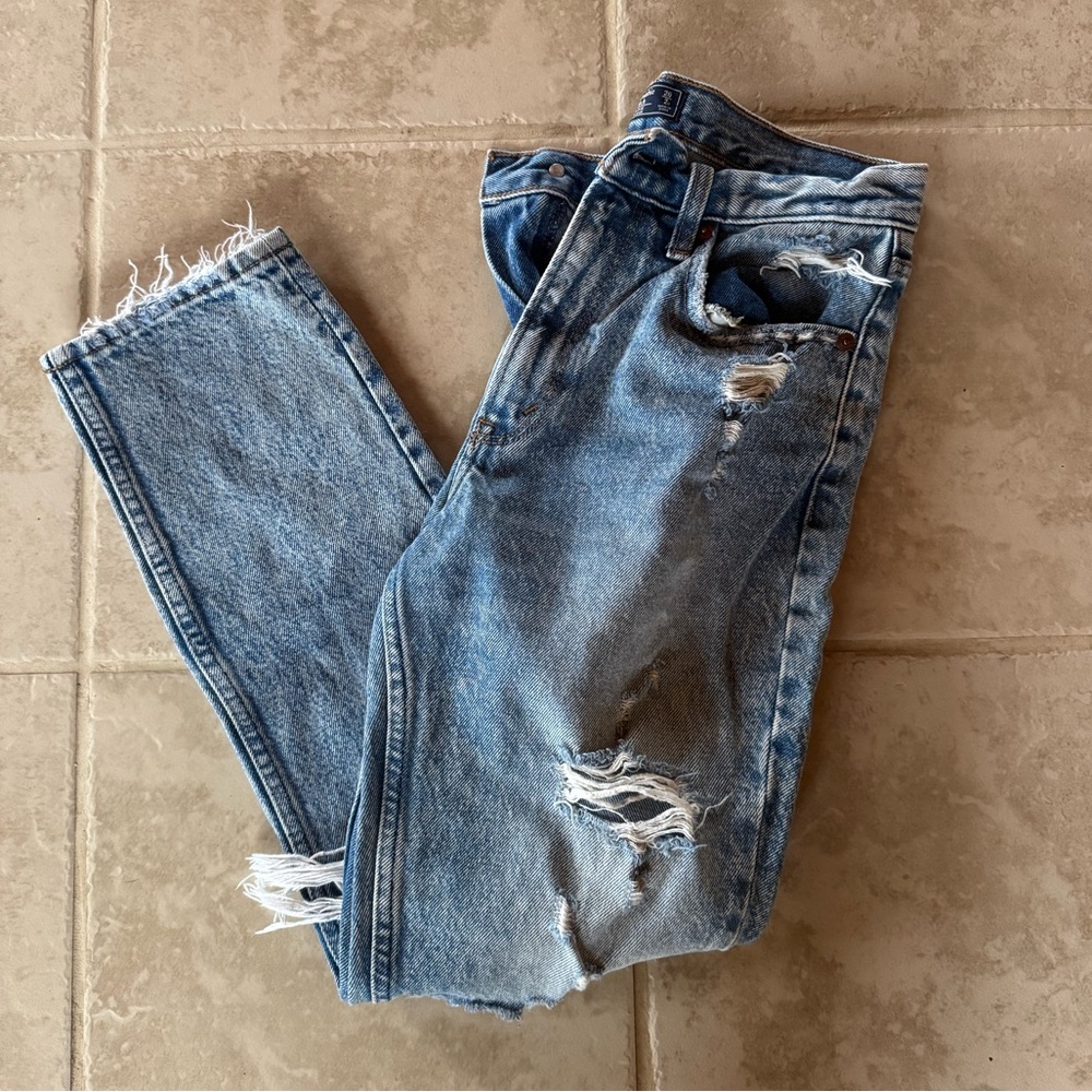 Abercrombie & Fitch Light Blue Distressed Boyfriend Jeans